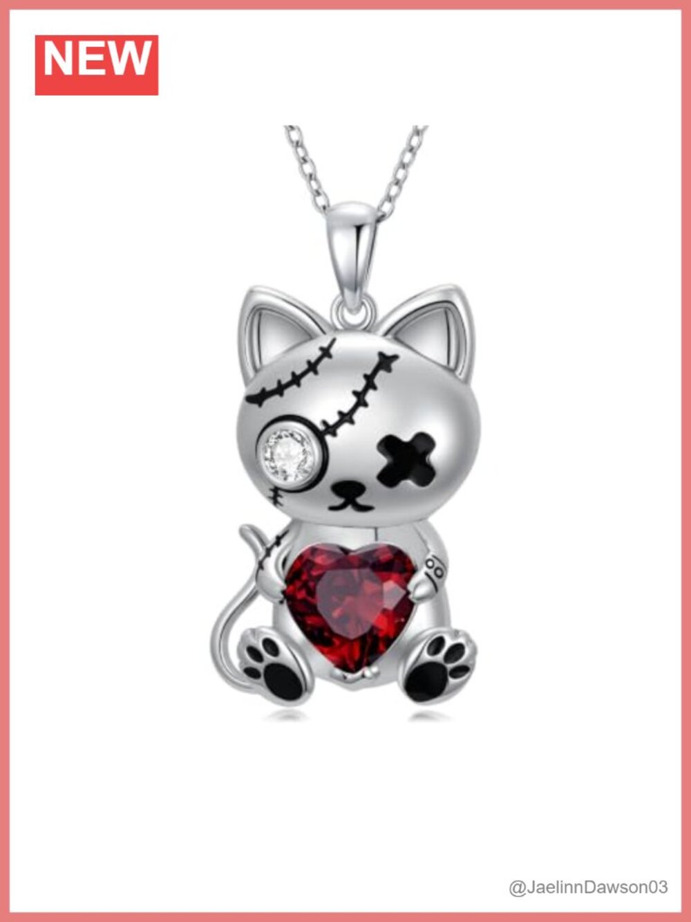 Cat Voodoo Doll Pendant Necklace Cubic Zirconia Gothic Jewelry